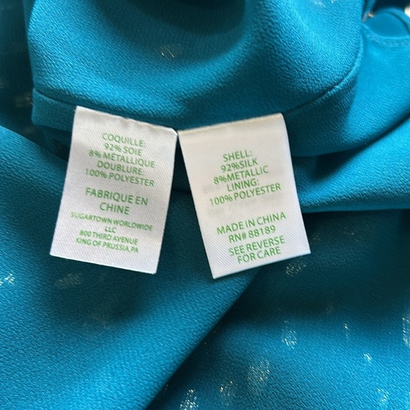 Lilly Pulitzer Matilda Top Fish Gold Clip Chiffon Silk Inky Tidal Blouse Sz M - Picture 9 of 11